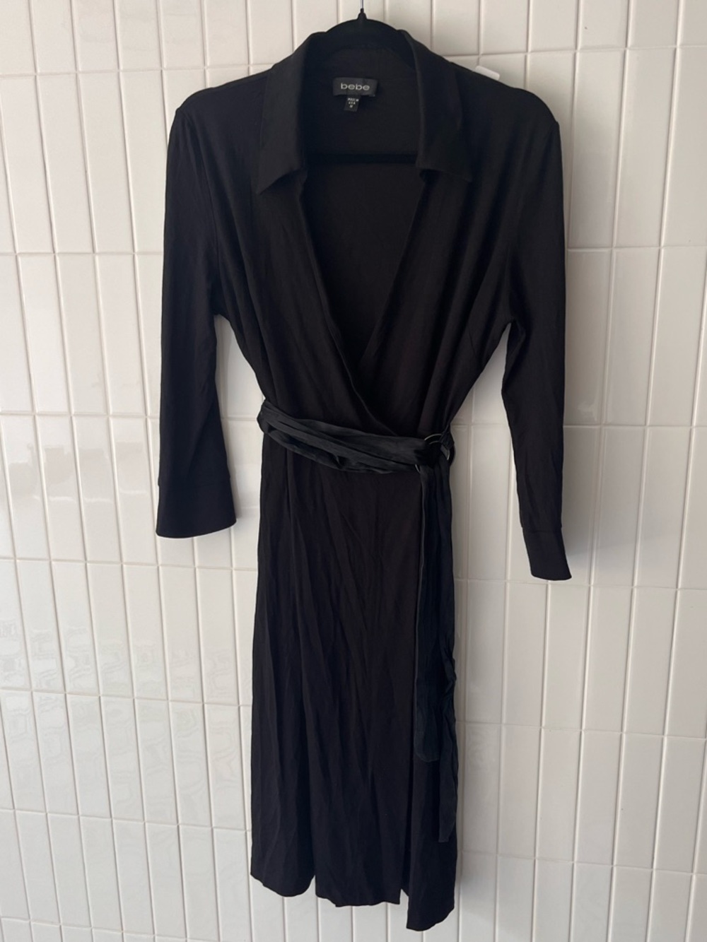 Y2K bebe Wrap Midi Dress | M | Black | Ring Belt | Vintage | Made in USA